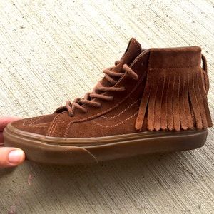 Vans kids off the wall moc hi top sk8 shoes - brown suede